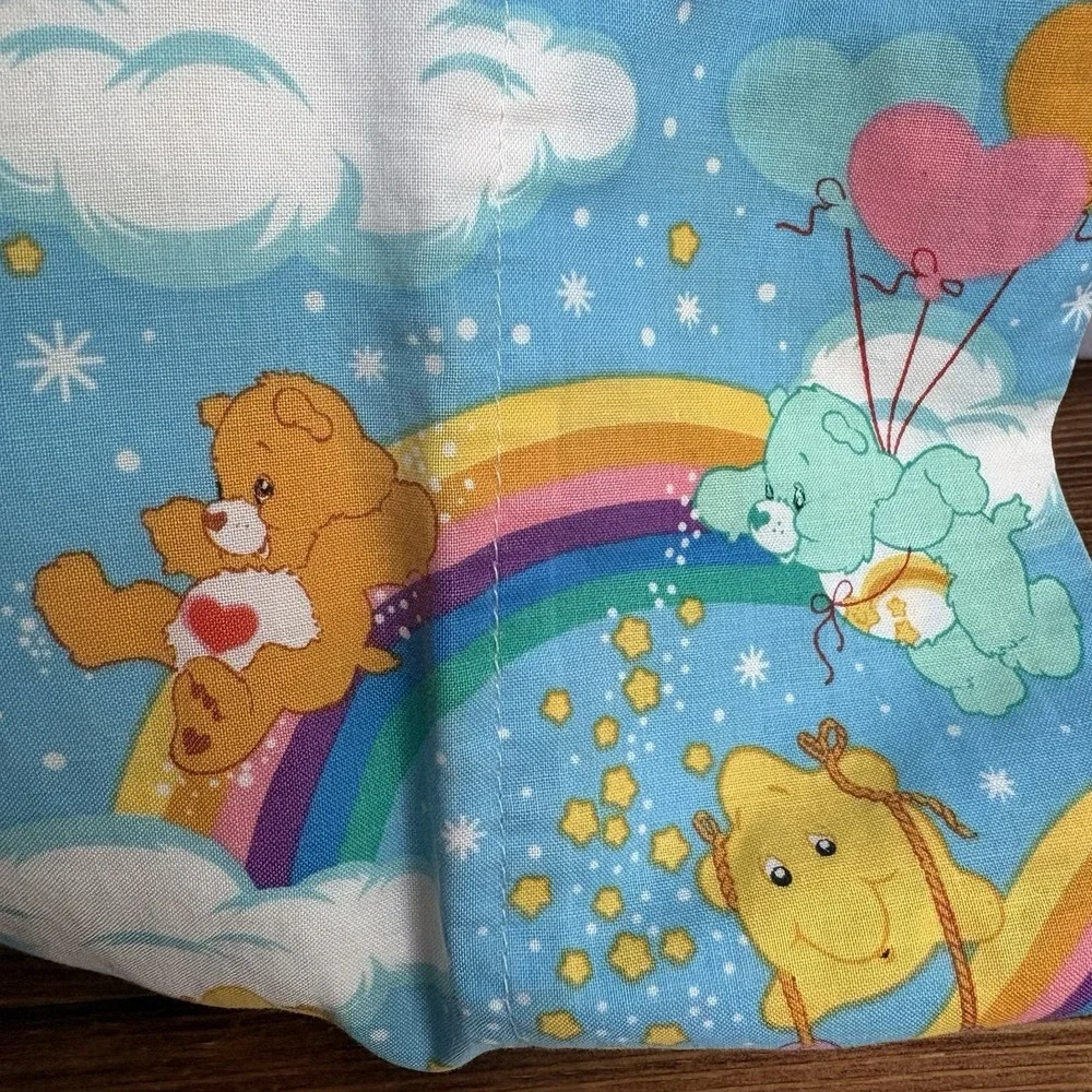 Handmade Care Bears Pillowcase Rainbow Clouds Hearts Blue 17x11 Kids Bedding